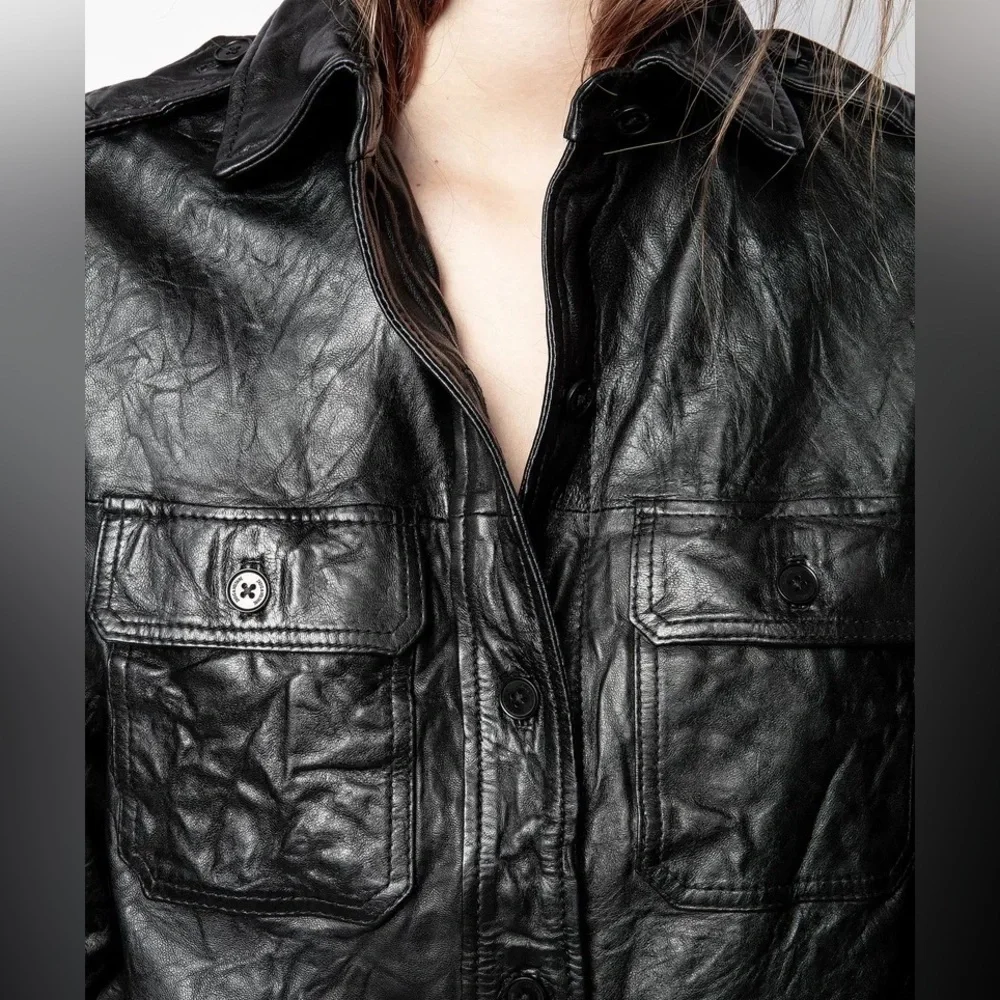 ZADIG & VOLTAIRE Rexy Crinkle Lamb Leather Dress - Picture 5 of 10